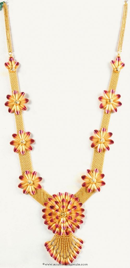 Gold Floral Long Necklace from Senthil Murugan Jewellers