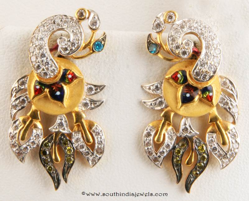 Gold Peacock Stone Earrings from Senthil Murugan Jewellers