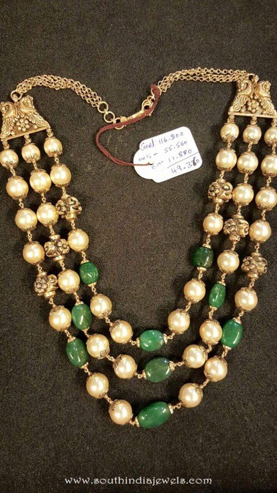 Gold Pearl Emerald Mala from Dhanlaxmi Jewellers