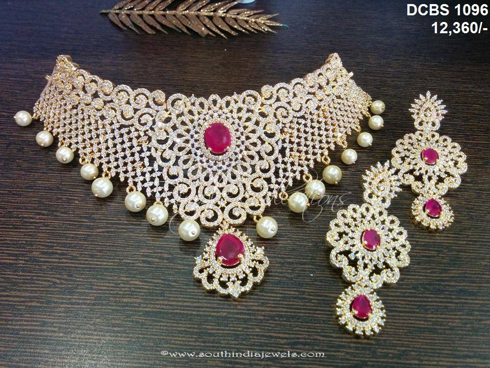 Gold Plated AD Ruby Choker From Dimple Collections