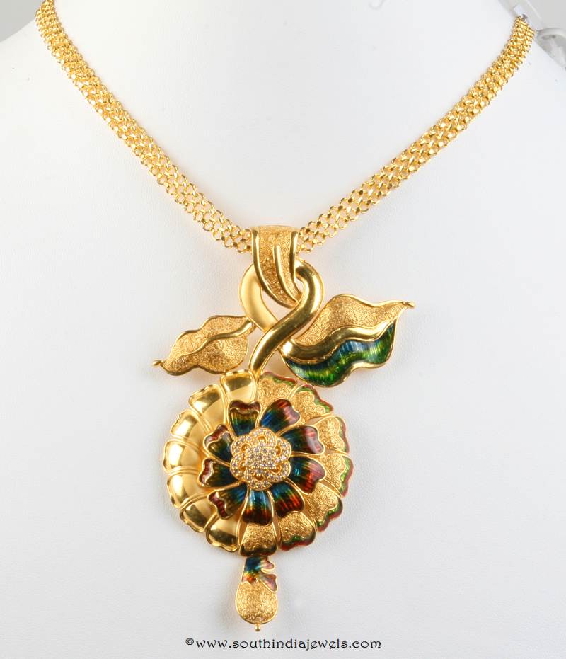 Gold Short Floral Necklace from Senthil Murugan Jewellers
