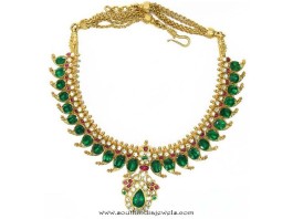 Mango mala with emeralds & Rose Cut Diamonds - South India Jewels