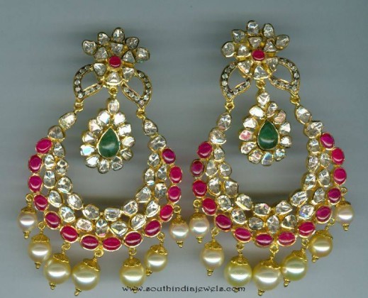 Uncut ruby Emerald Chandbali from Vijay Jewellers - South India Jewels