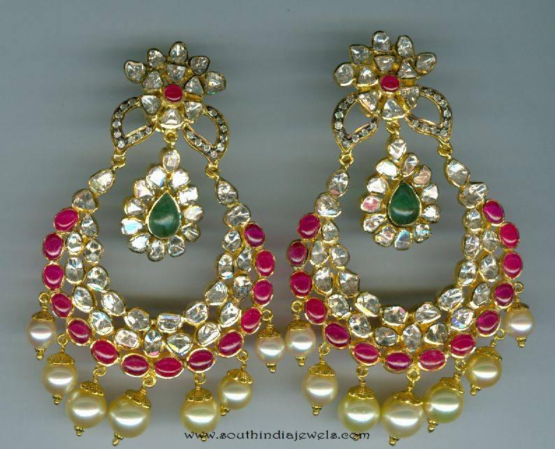 Uncut ruby emerald chandbali from Vijay Jewellers