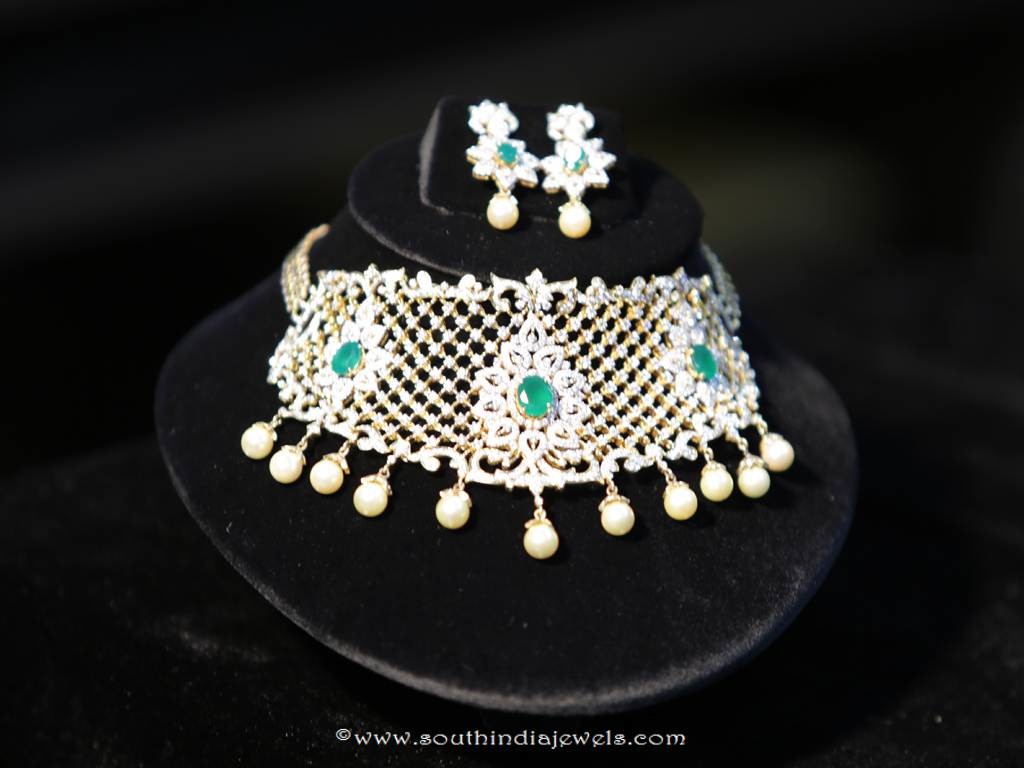 Diamond Emerald Choker Set from Manepally Jewellers