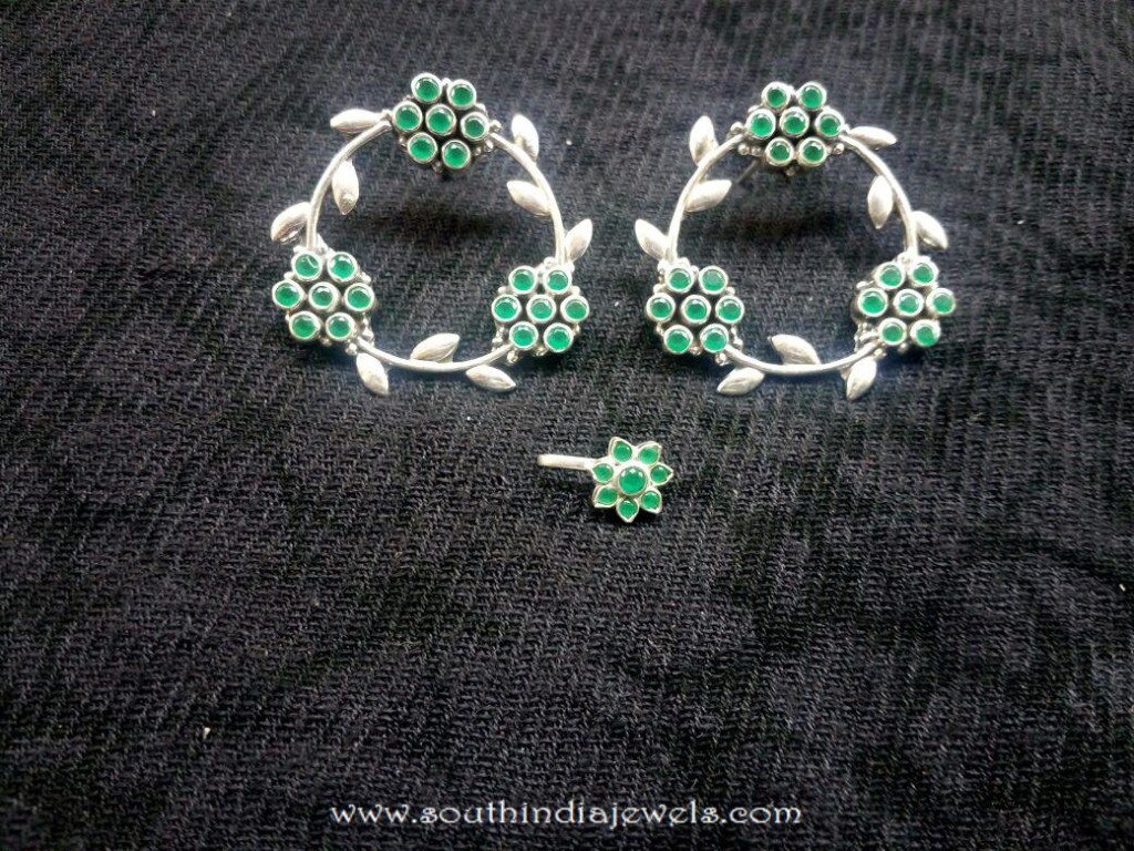 Silver Earrings with matching nosepin