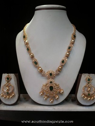 Gold CZ Emerald Necklace set with Sri Ram Jewellery - South India Jewels