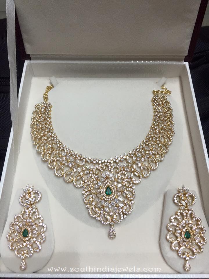 Gold CZ Stone Necklace set from Veerabhadra Jewellery