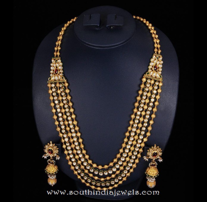 Gold Antique Multi layer Long Necklace Set - South India Jewels