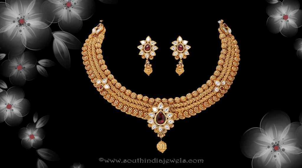 Gold Antique Necklace set from Sri Raja Rani