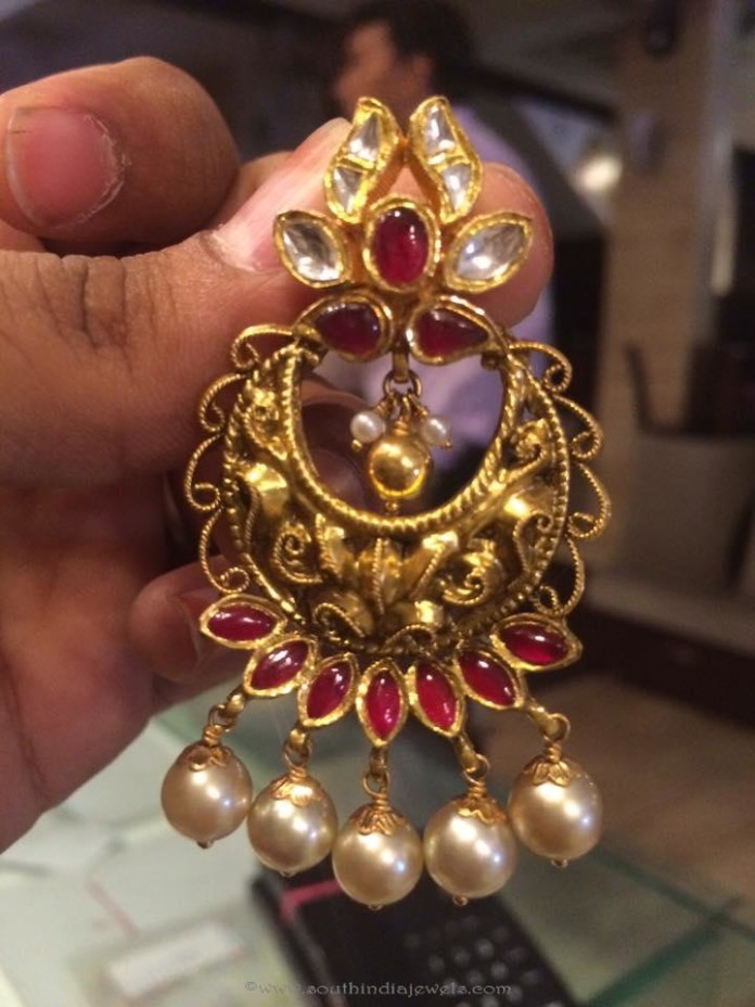 Gold Antique Ruby Chandbali From PSJ - South India Jewels