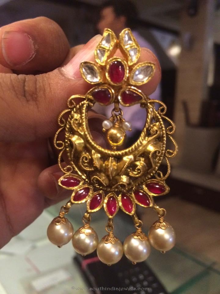 Gold Antique Ruby Chandbali From PSJ