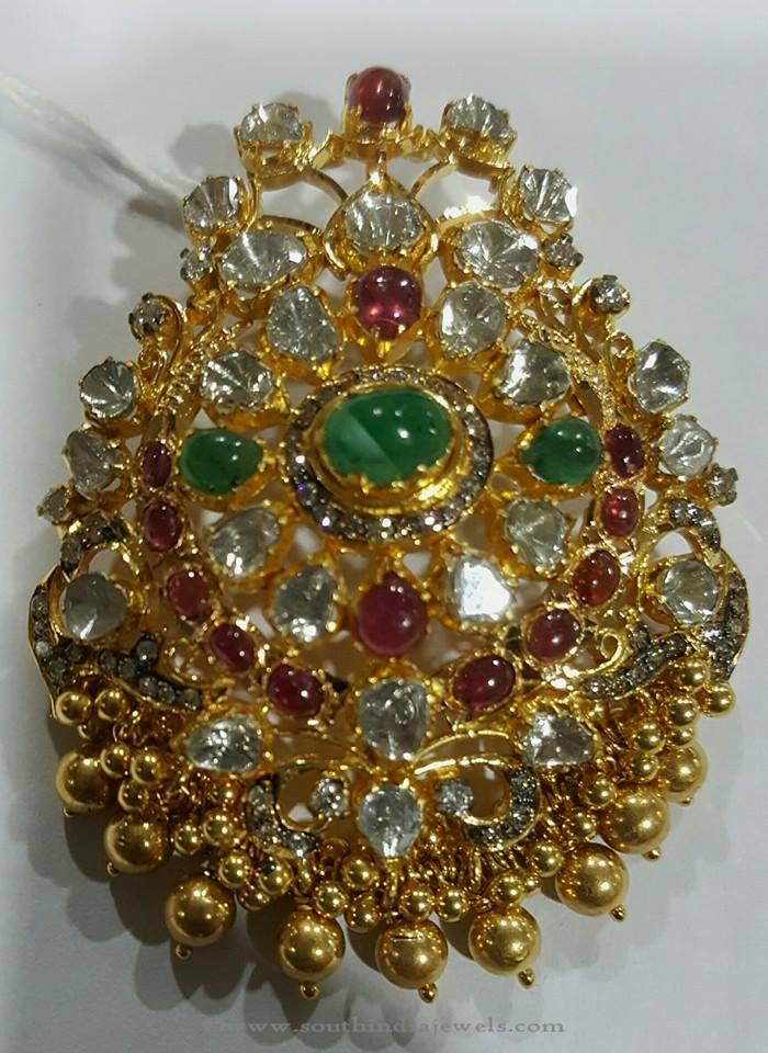 Gold Antique Ruby Emerald Pendant from Sri Balaji Jewellers