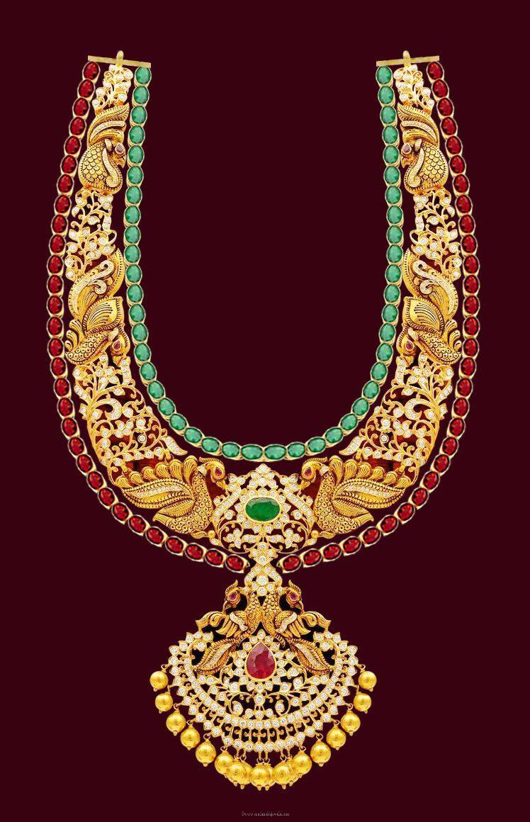 Gold Peacock Long Necklace from Mahalaxmi Jewellers
