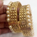 Gold Plated Pearl Bangle Design