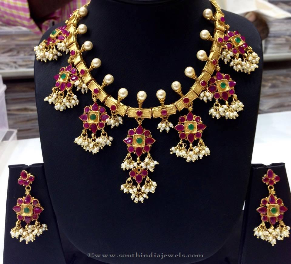 Gold Plated Ruby Guttapusalu Necklace