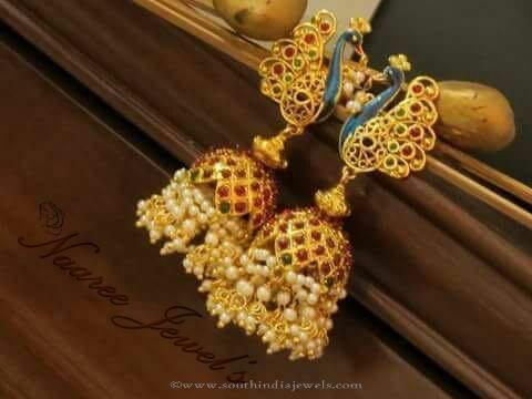 Gold Plated Ruby Pearl Jhumka by Sangita Creation