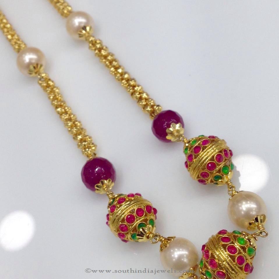 Gold Ruby Emerald Stone Chain Necklace from Swarnakshi