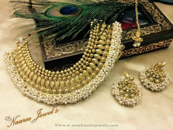Imitation Pearl Choker with Jhumka - South India Jewels