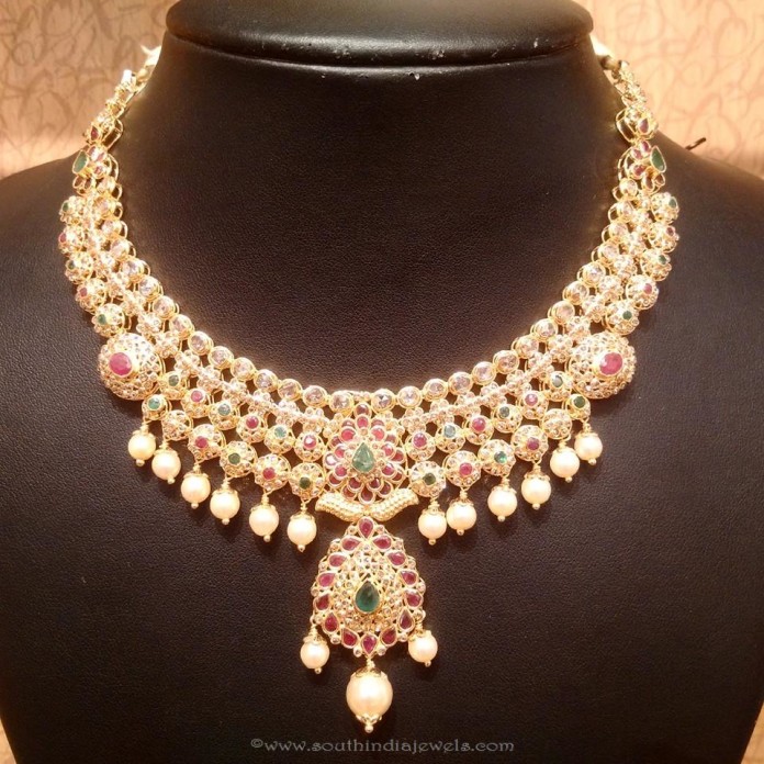 Light Weight Ruby Emerald Necklace From NAJ - South India Jewels