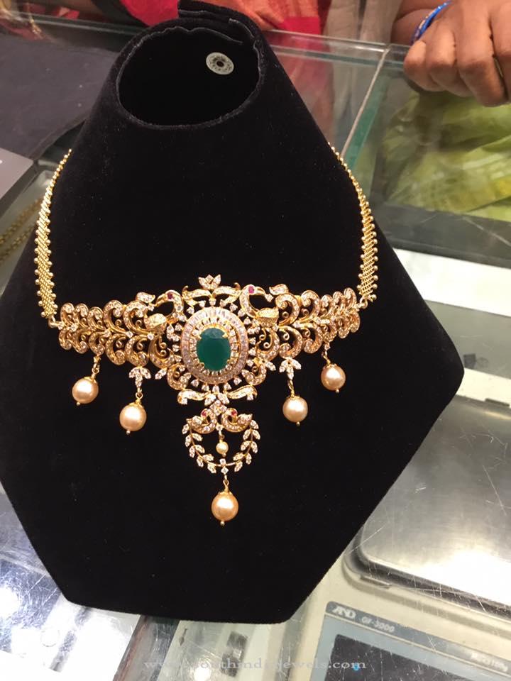 22K Gold Emerald Necklace with Weight Details