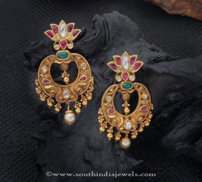 Gold Antique Chandbali Earrings from Creations Jewellery - South India ...