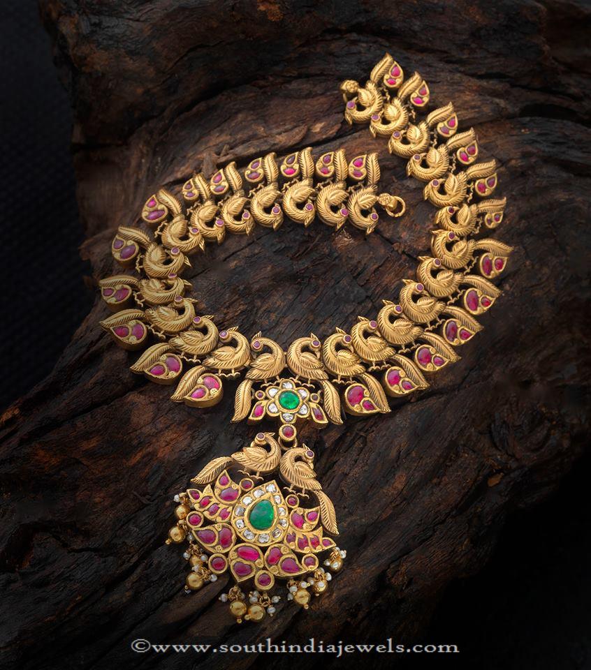 Gold Antique Ruby Peacocok Necklace
