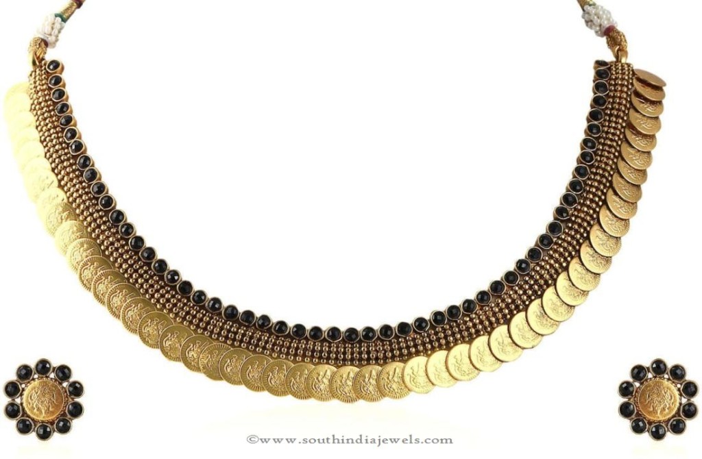 Gold Plated Black Kasumalai Necklace Set 