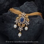Gold Necklace with Sapphire Pendant