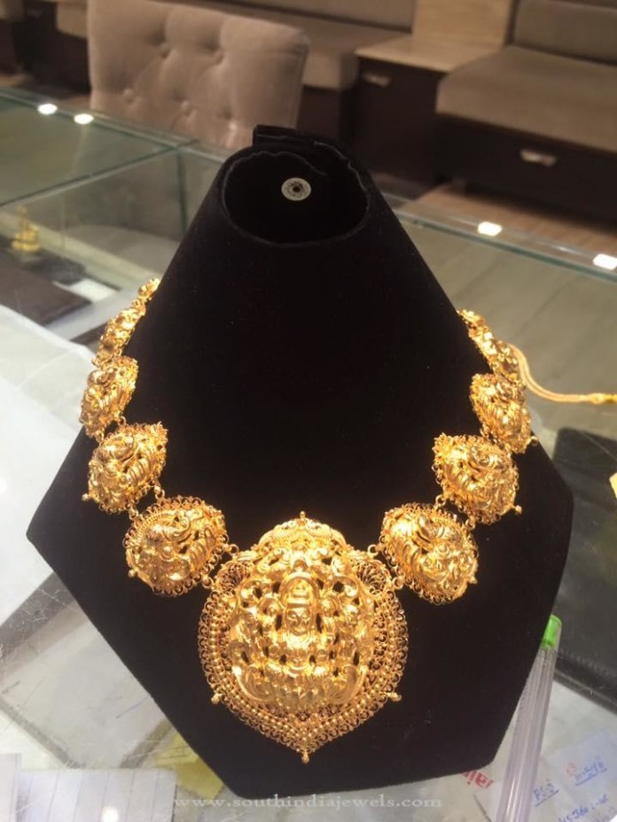 Gold Temple Lakshmi Necklace With Weight Details South India Jewels 