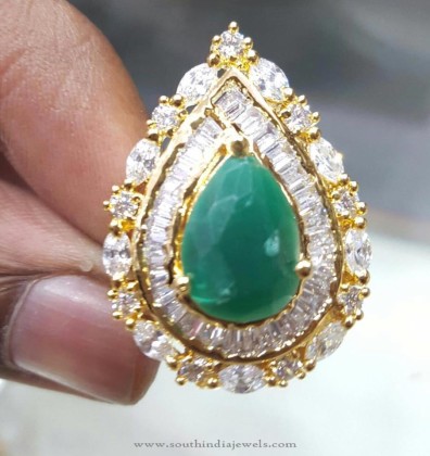 1 gm Gold Emerald Statement Ring - South India Jewels