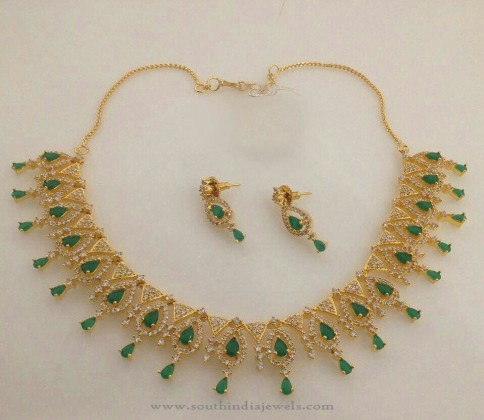 1 Gm gold Plated Green Stone Necklace with Price - South India Jewels
