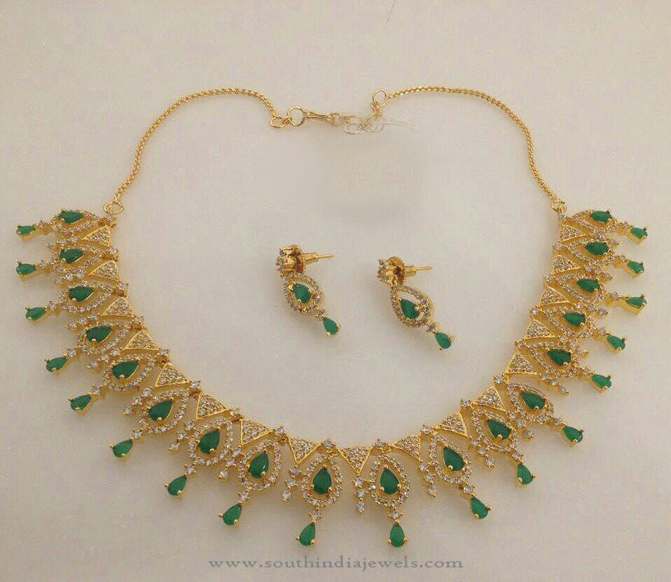 1 Gm gold Plated Green Stone Necklace with Price