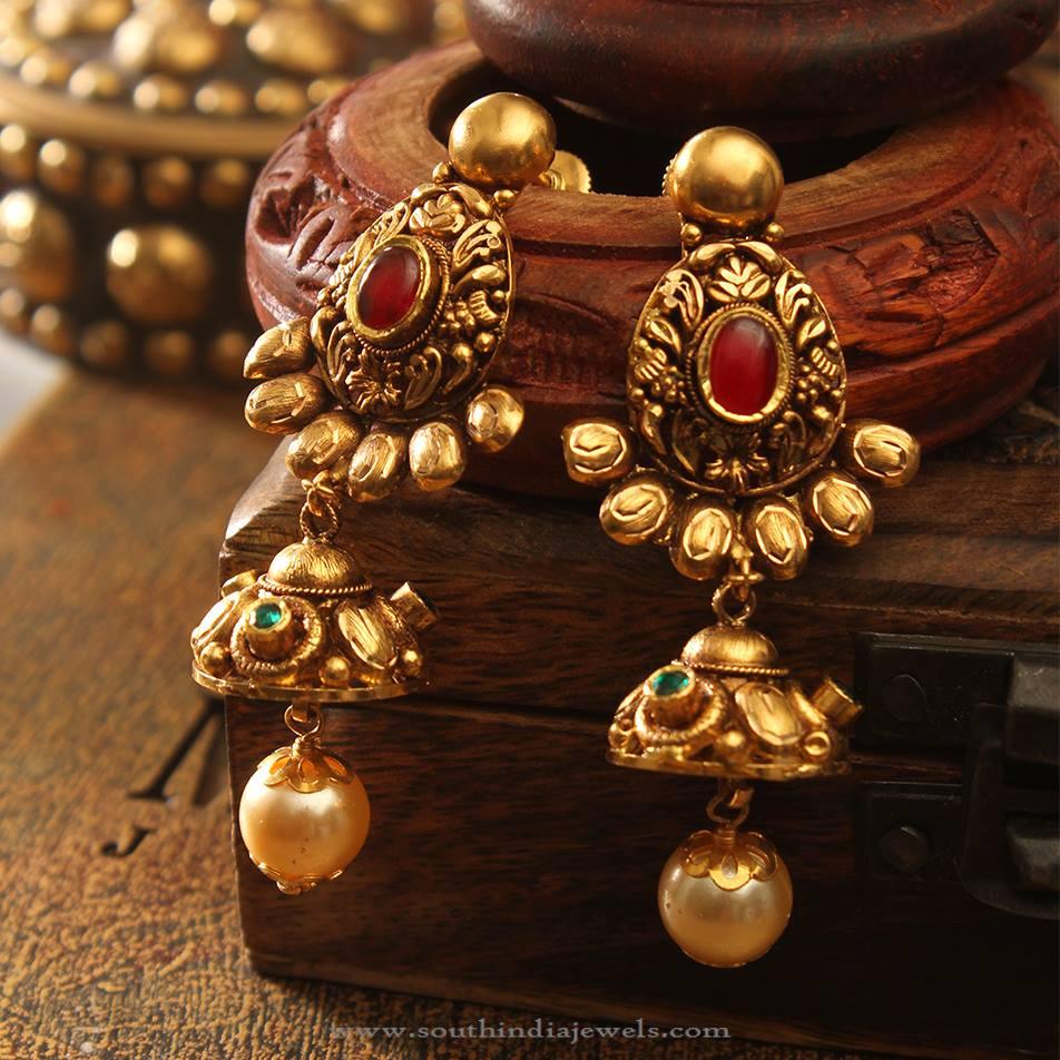 Antique Gold Earrings with South Sea Pearls ~ South India Jewels