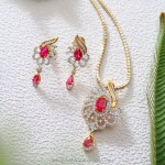 Gold CZ Stone Pendant and Earrings