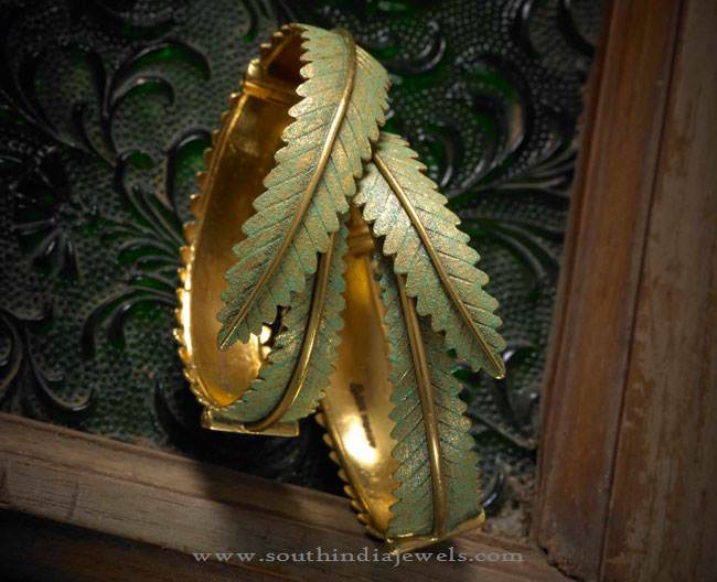 Gold Designer Leaf Bangle 