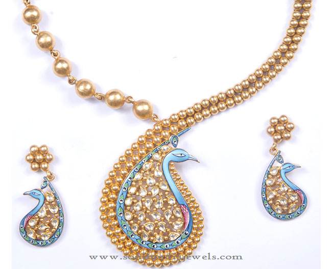 Gold Designer Peacock Necklace from Karpagam Jewellers