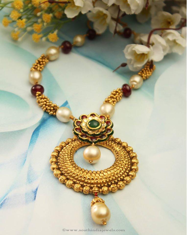 Gold Designer Pearl Ruby Necklace From Manubhai