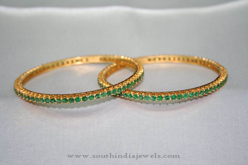 Gold Bangle with Green Stones
