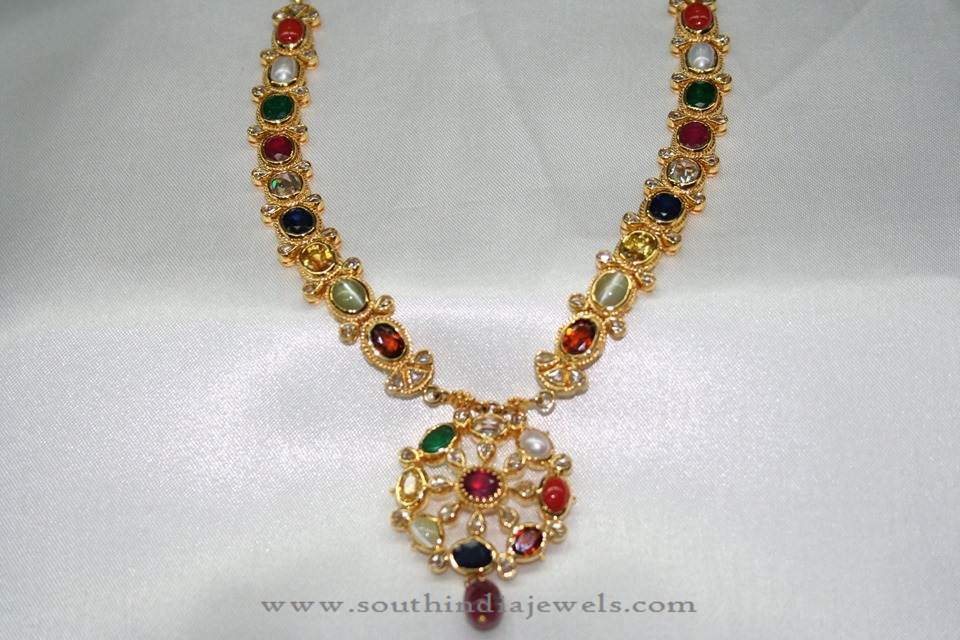 22 Carat Gold Antique Navarathan Necklace 