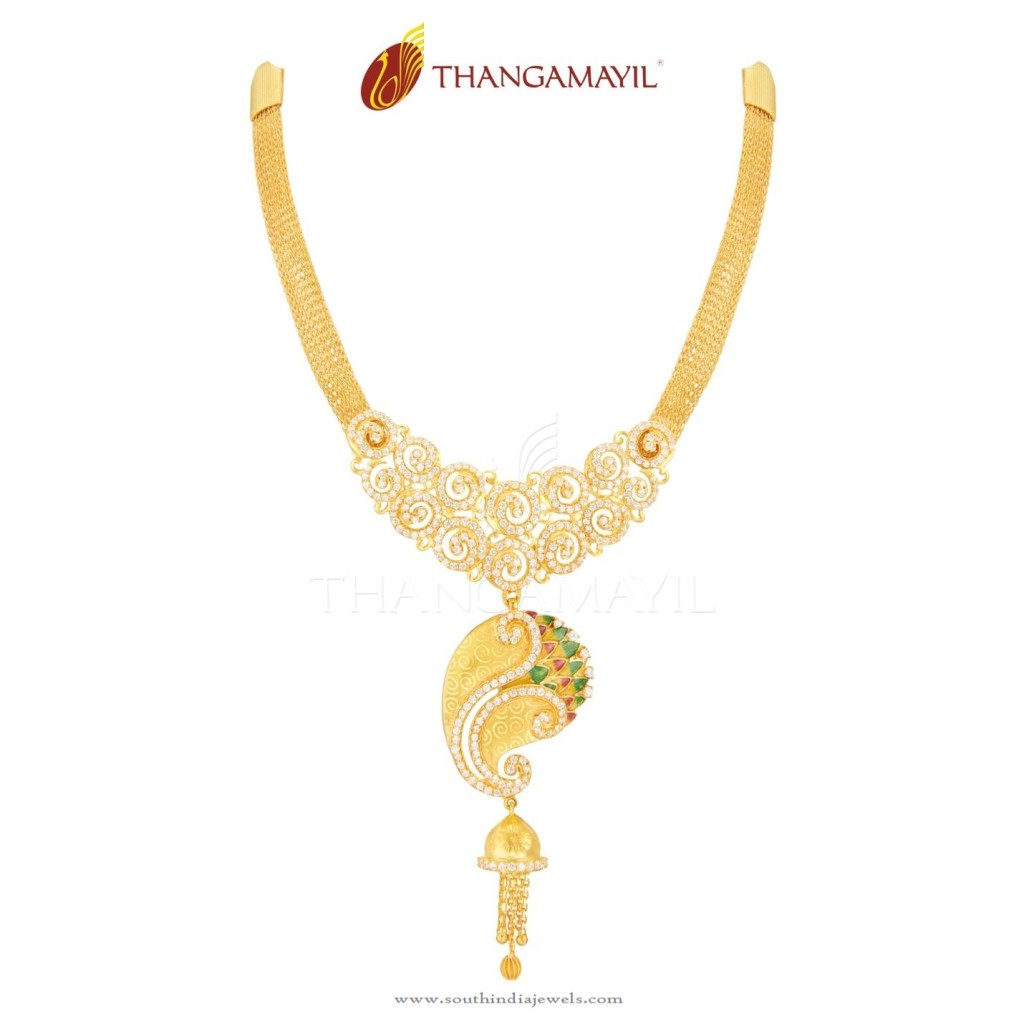 Gold Peacock Necklace from Thangamayil Jewellery