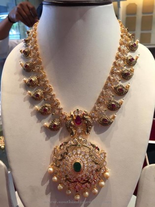 Gold Stone Mango Necklace Sets - South India Jewels
