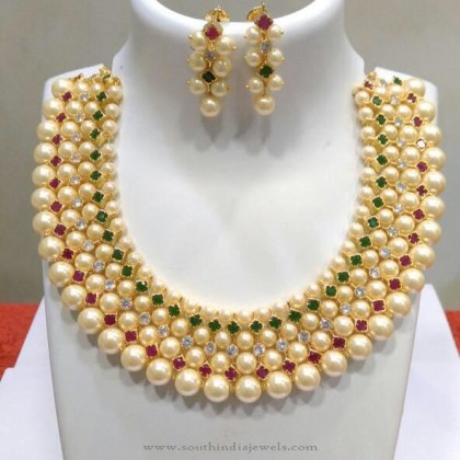 Hyderabad Pearl Choker Necklace Set - South India Jewels