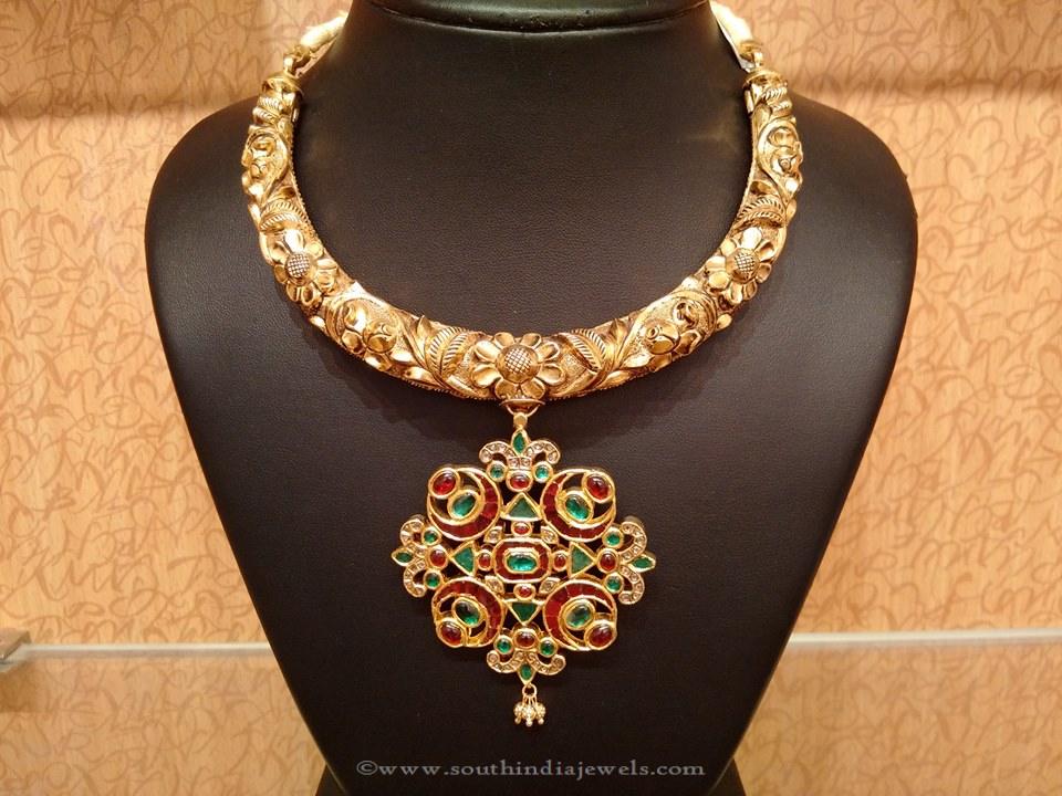 Gold Nakshi Work Kanti Necklace