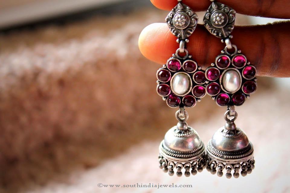 Antique Silver Ruby Jhumka From Elegance