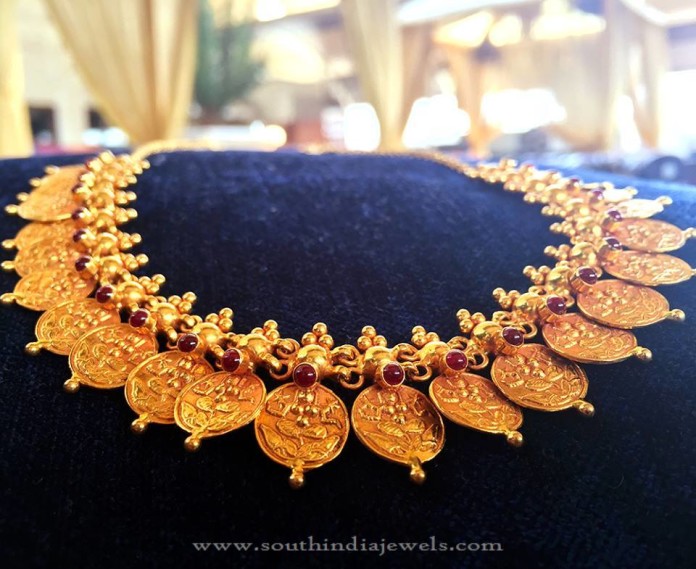 Traditional Gold Coin Necklace from Manubhai - South India Jewels