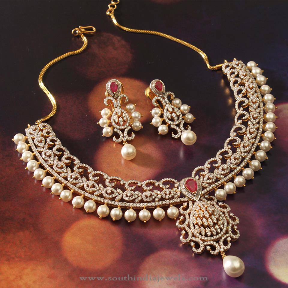 Gold Diamond Pearl Necklace From Manubhai