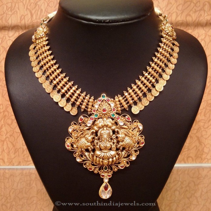 22K Gold Temple Coin Necklace from NAJ - South India Jewels