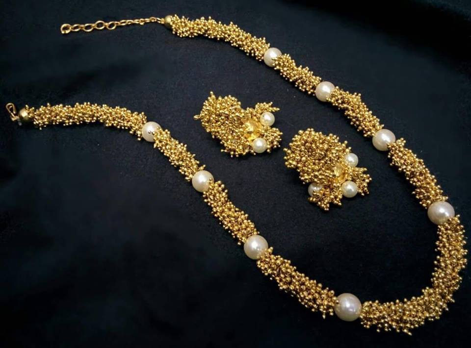 Clustered Pearl Chain Necklace from Temple Collections