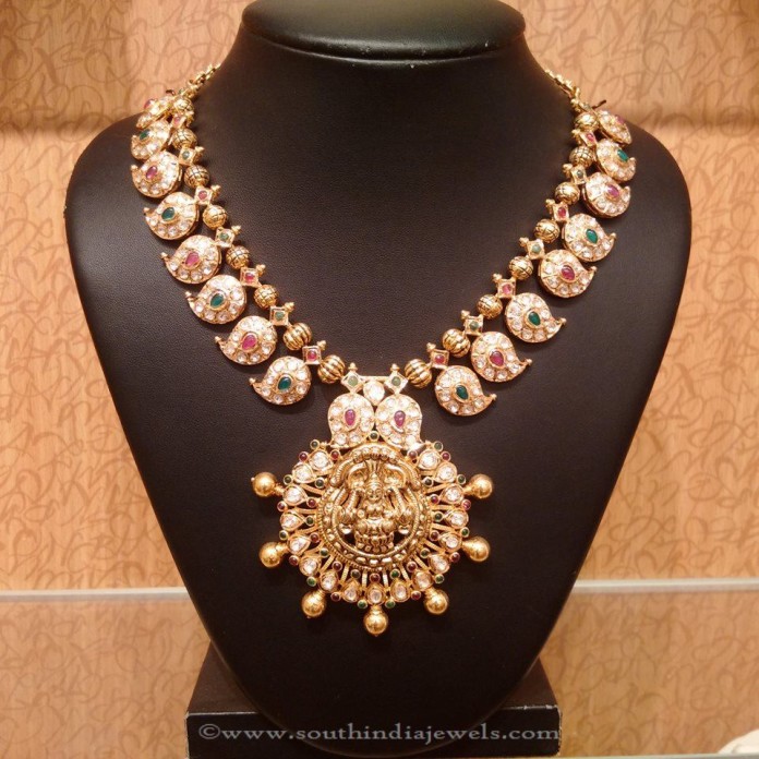 22K Gold Stone Mango Mala Necklace - South India Jewels